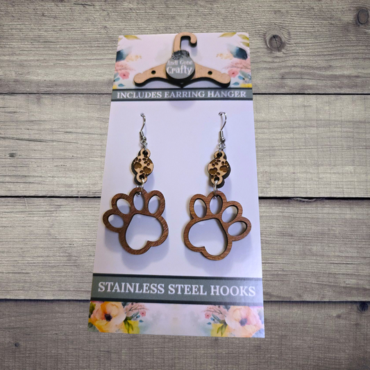 Paw - (Lightweight Wood and Stainless Steel Hooks) -  Earring Number 300313