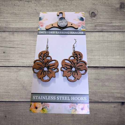 Flower - (Lightweight Wood and Stainless Steel Hooks) -  Earring Number 300308