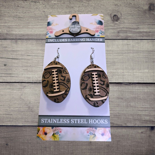 Football - (Lightweight Wood and Stainless Steel Hooks) -  Earring Number 300301