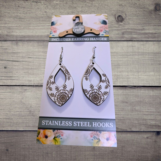 Snowflake - (Lightweight Wood and Stainless Steel Hooks) -  Earring Number 300305