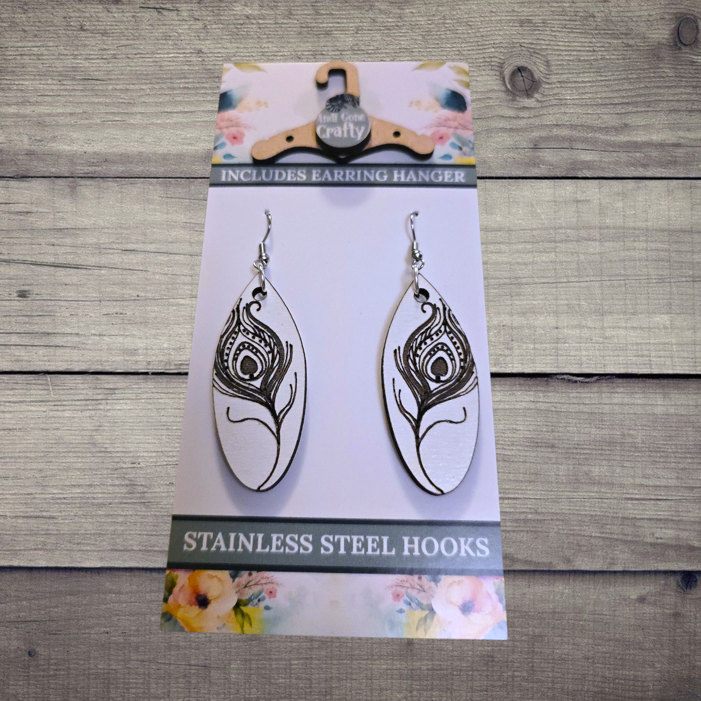 Feather - (Lightweight Wood and Stainless Steel Hooks) -  Earring Number 300306