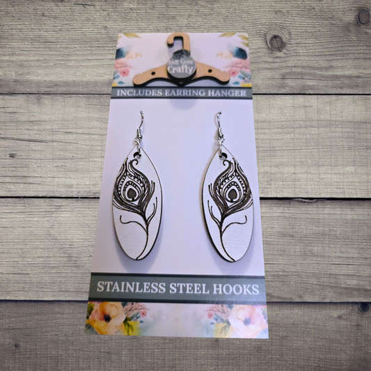 Feather - (Lightweight Wood and Stainless Steel Hooks) -  Earring Number 300306