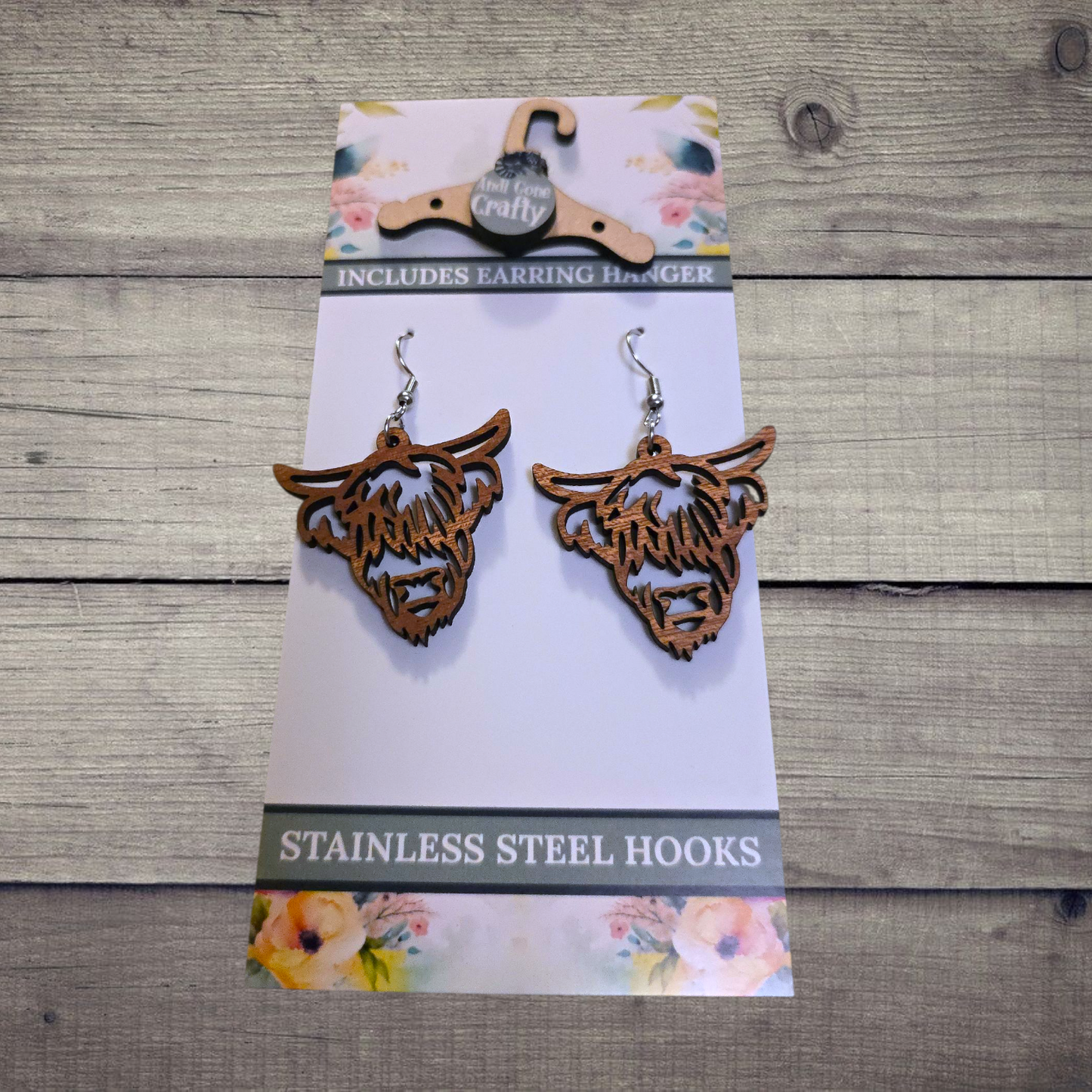 Highland Cow - (Lightweight Wood and Stainless Steel Hooks) -  Earring Number 300310