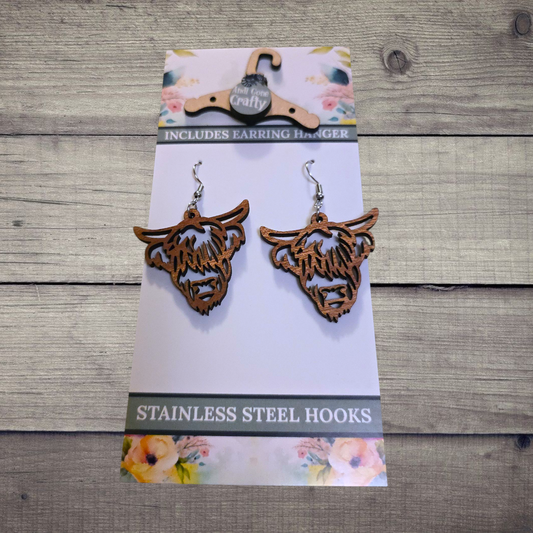 Highland Cow - (Lightweight Wood and Stainless Steel Hooks) -  Earring Number 300310