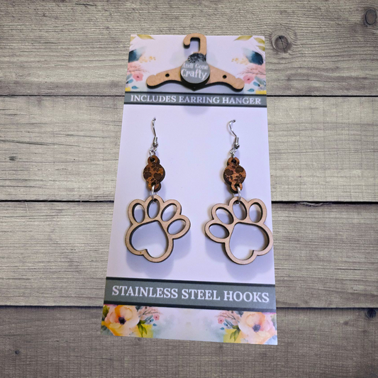 Paw - (Lightweight Wood and Stainless Steel Hooks) -  Earring Number 300296