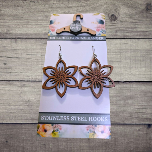 Flower - (Lightweight Wood and Stainless Steel Hooks) -  Earring Number 300298