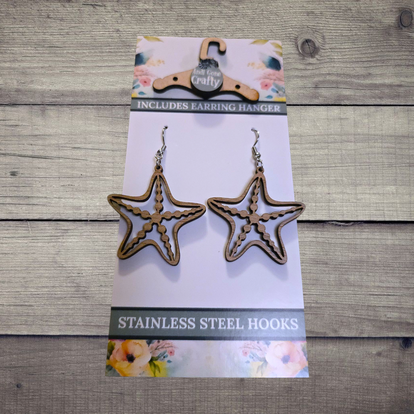 Starfish - (Lightweight Wood and Stainless Steel Hooks) -  Earring Number 300270