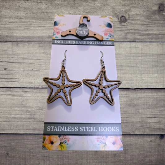 Starfish - (Lightweight Wood and Stainless Steel Hooks) -  Earring Number 300270
