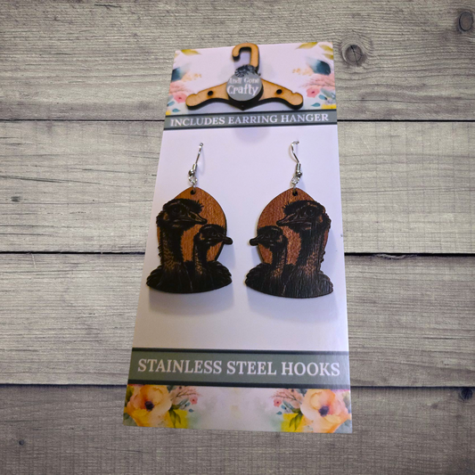 Ostrich - (Lightweight Wood and Stainless Steel Hooks) -  Earring Number 300283