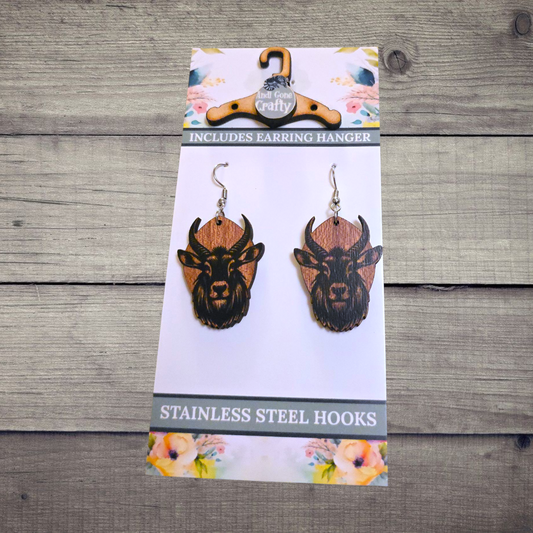 Waterbuck - (Lightweight Wood and Stainless Steel Hooks) -  Earring Number 300290