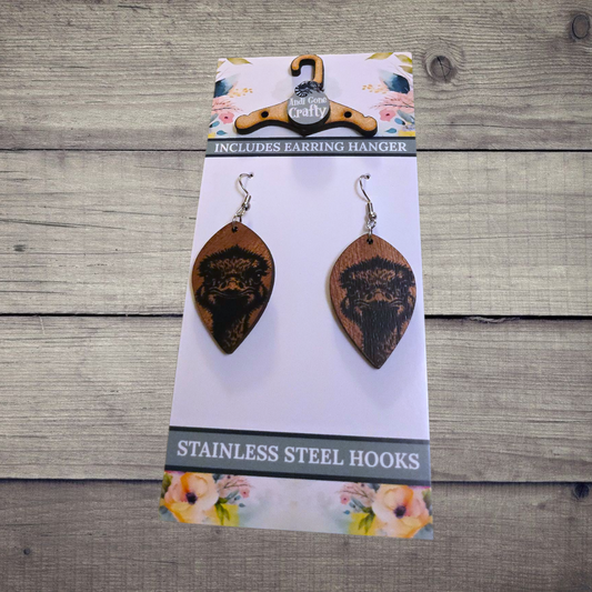 Ostrich - (Lightweight Wood and Stainless Steel Hooks) -  Earring Number 300291