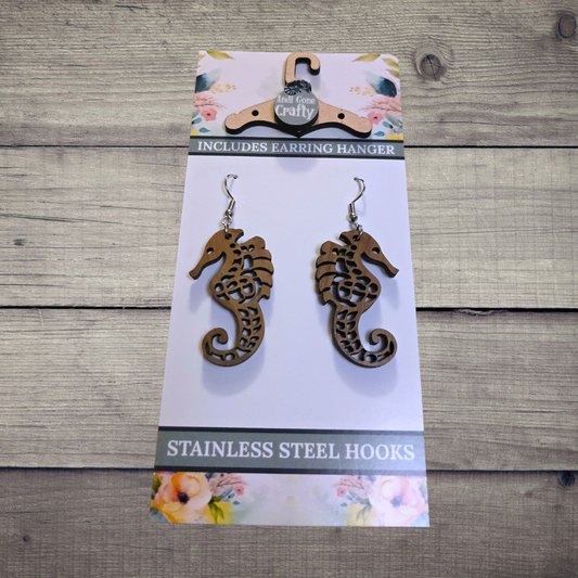Sea Horse - (Lightweight Wood and Stainless Steel Hooks) -  Earring Number 300268