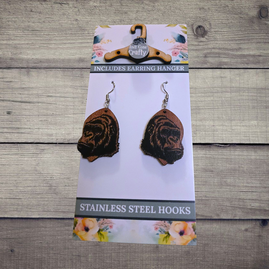 Gorilla - (Lightweight Wood and Stainless Steel Hooks) -  Earring Number 300253