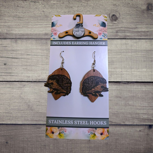 Hedgehog - (Lightweight Wood and Stainless Steel Hooks) -  Earring Number 300264