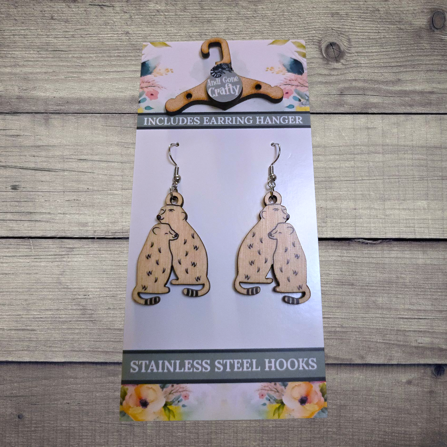 Meerkat - (Lightweight Wood and Stainless Steel Hooks) -  Earring Number 300249