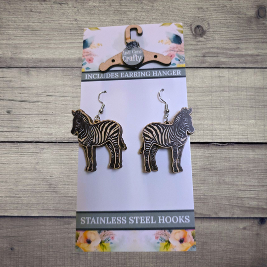 Zebra - (Lightweight Wood and Stainless Steel Hooks) -  Earring Number 300159