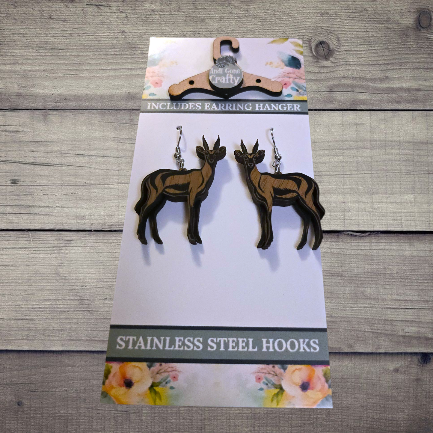 Gazelle - (Lightweight Wood and Stainless Steel Hooks) -  Earring Number 300103