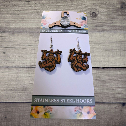 Orangutang - (Lightweight Wood and Stainless Steel Hooks) -  Earring Number 300224