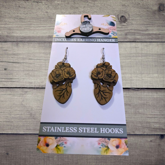 Heart - (Lightweight Wood and Stainless Steel Hooks) -  Earring Number 300229