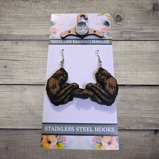 Gibbon Mama and Baby - (Lightweight Wood and Stainless Steel Hooks) -  Earring Number 300230