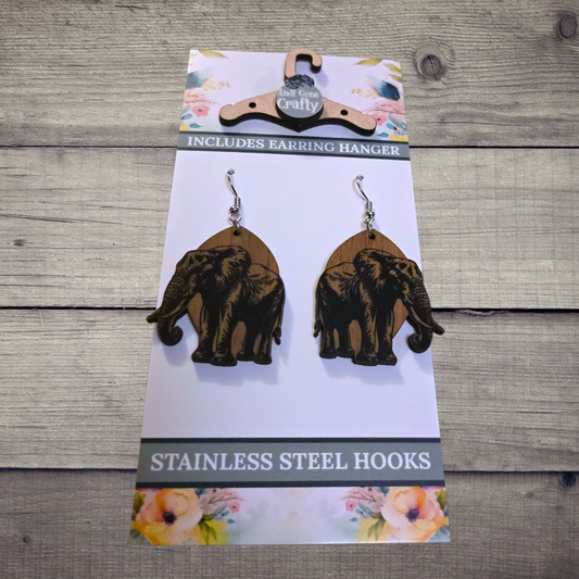 Elephant - (Lightweight Wood and Stainless Steel Hooks) -  Earring Number 300233