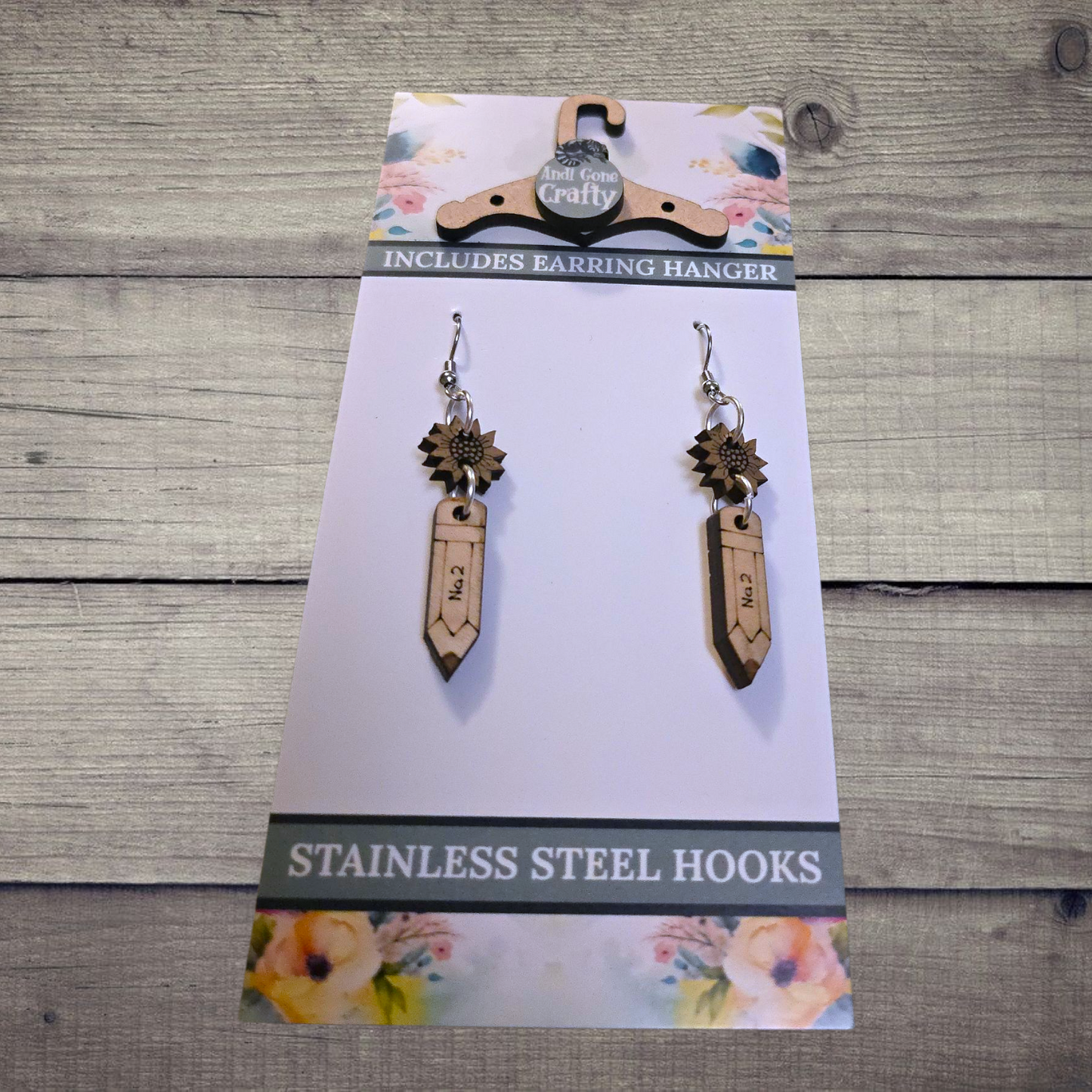 Teacher / School - (Lightweight Wood and Stainless Steel Hooks) -  Earring Number 300234