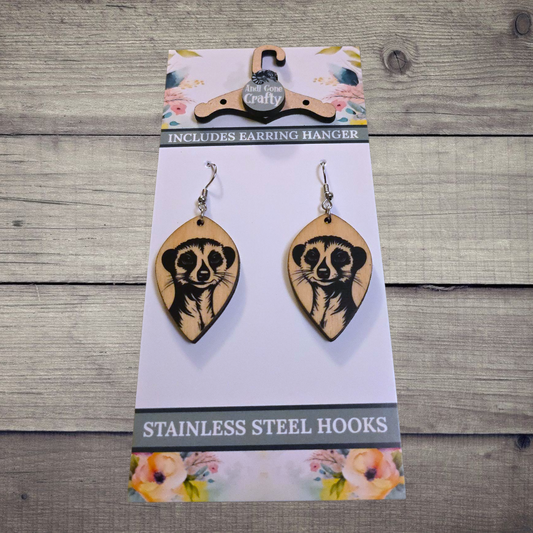 Meerkat - (Lightweight Wood and Stainless Steel Hooks) -  Earring Number 300240