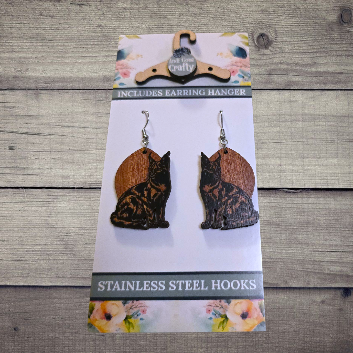 Caracal - (Lightweight Wood and Stainless Steel Hooks) -  Earring Number 300243