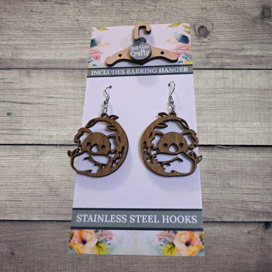 Koala - (Lightweight Wood and Stainless Steel Hooks) -  Earring Number 300245
