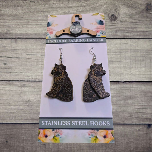 Leopard - (Lightweight Wood and Stainless Steel Hooks) -  Earring Number 300089