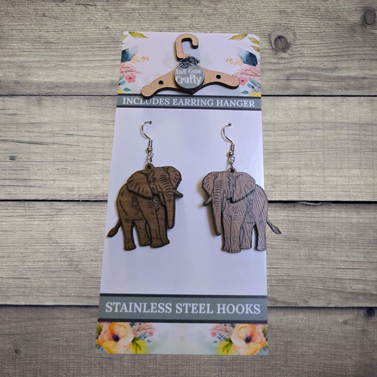 Elephant - (Lightweight Wood and Stainless Steel Hooks) -  Earring Number 300248