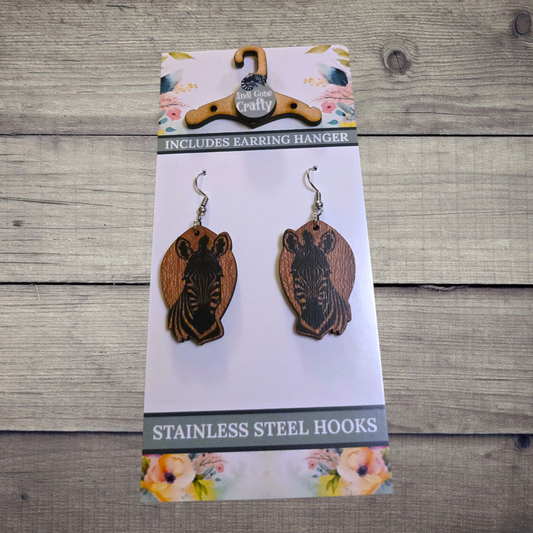 Zebra - (Lightweight Wood and Stainless Steel Hooks) -  Earring Number 300222