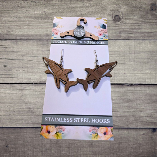 Shark - (Lightweight Wood and Stainless Steel Hooks) -  Earring Number 300216