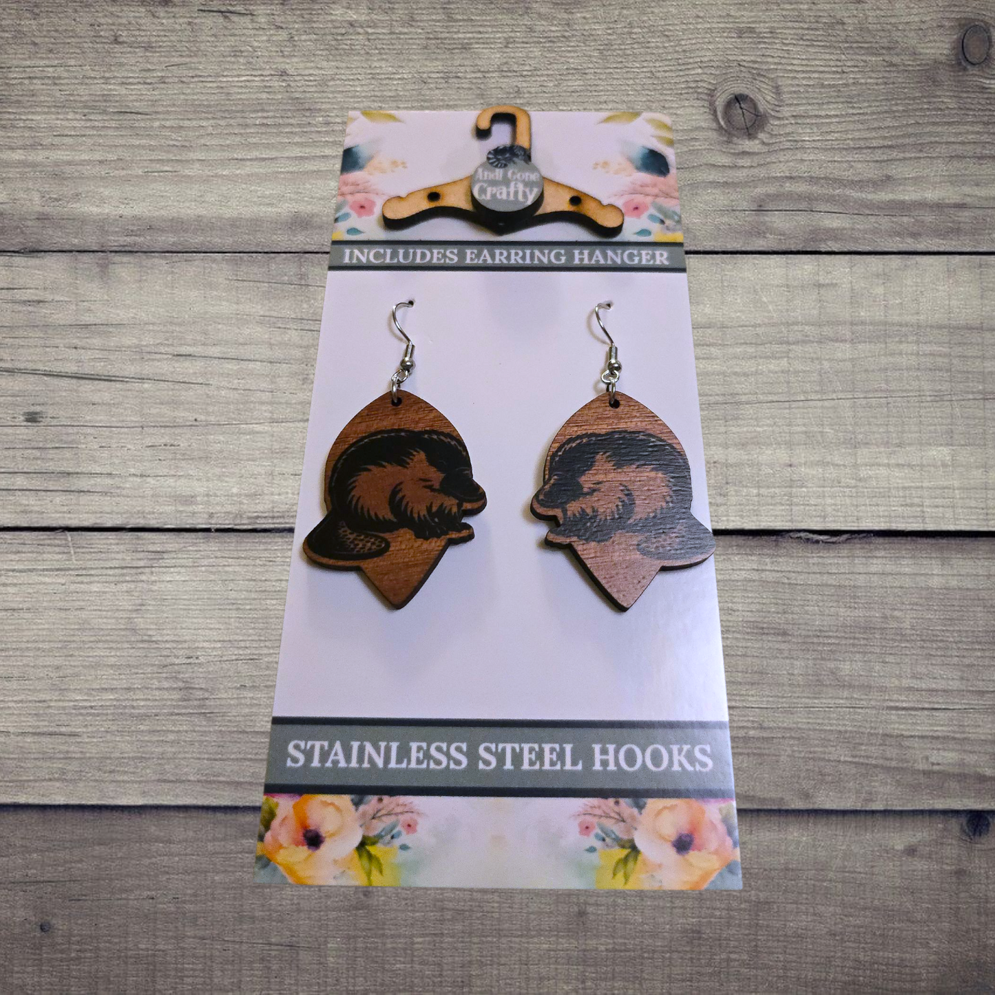 Platypus - (Lightweight Wood and Stainless Steel Hooks) -  Earring Number 300210