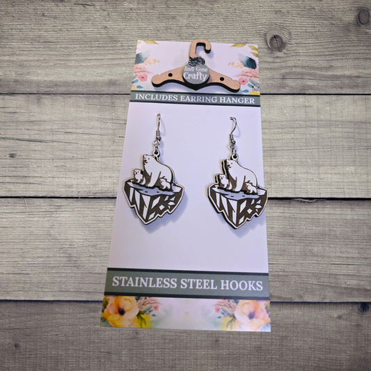 Polar Bear - (Lightweight Wood and Stainless Steel Hooks) -  Earring Number 300215