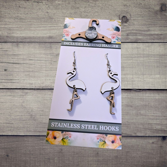 Egret - (Lightweight Wood and Stainless Steel Hooks) -  Earring Number 300173