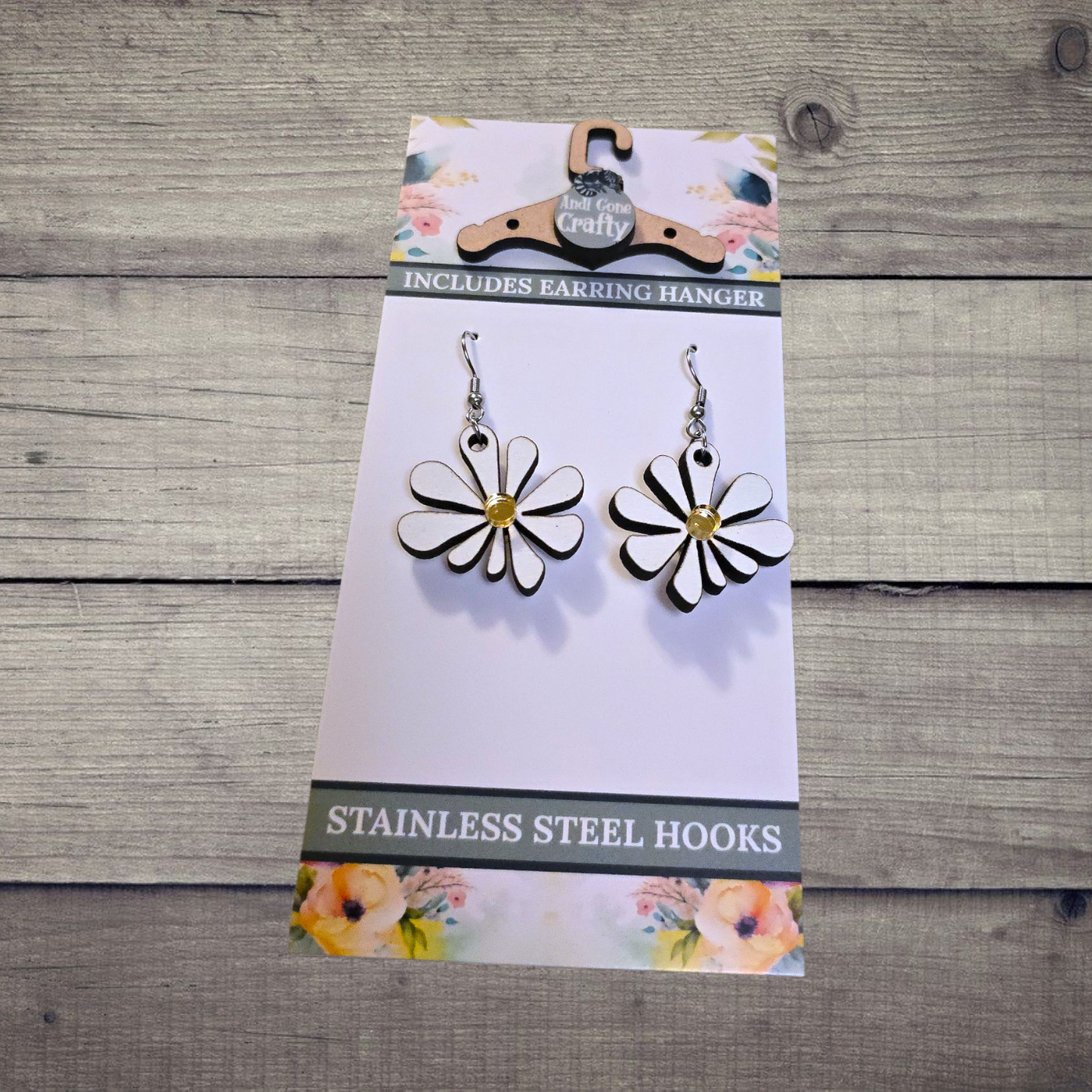 Flower - (Lightweight Wood and Stainless Steel Hooks) -  Earring Number 300175