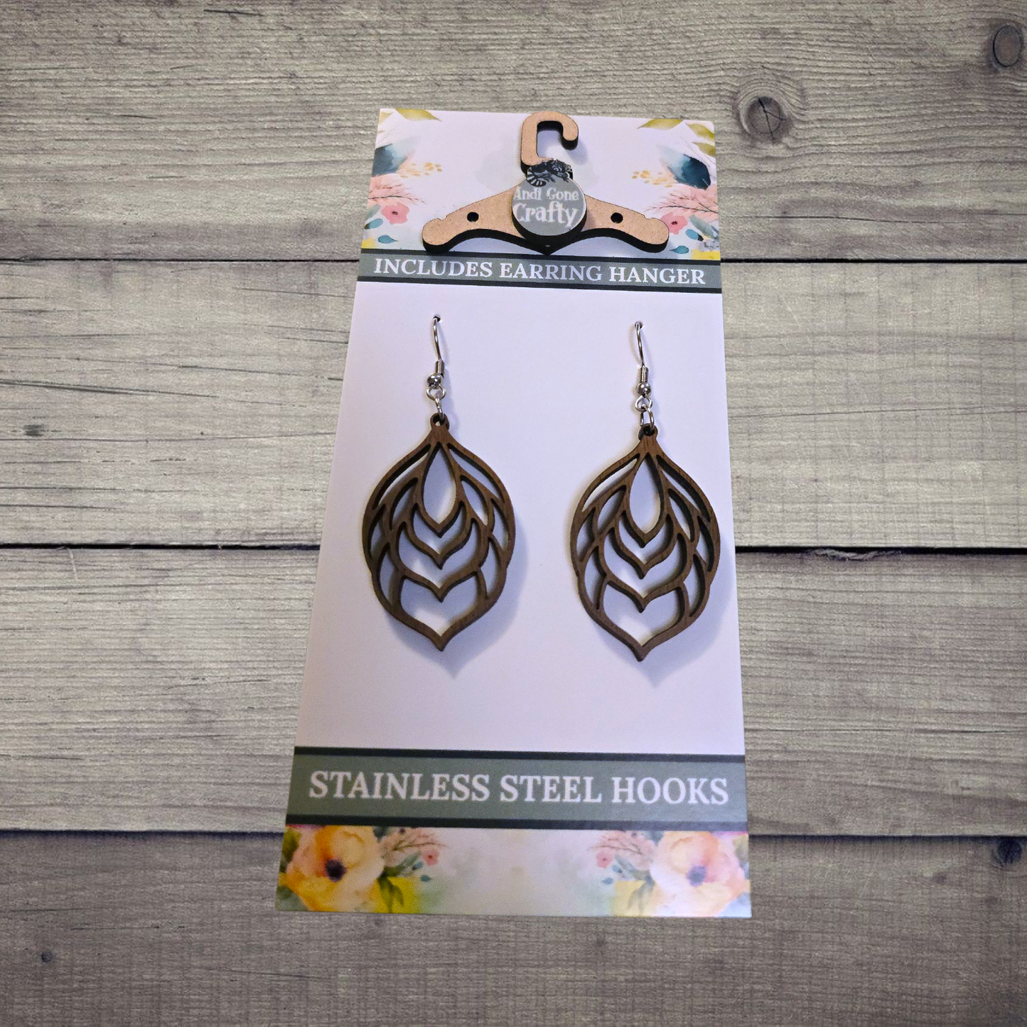 Shape - (Lightweight Wood and Stainless Steel Hooks) -  Earring Number 300179