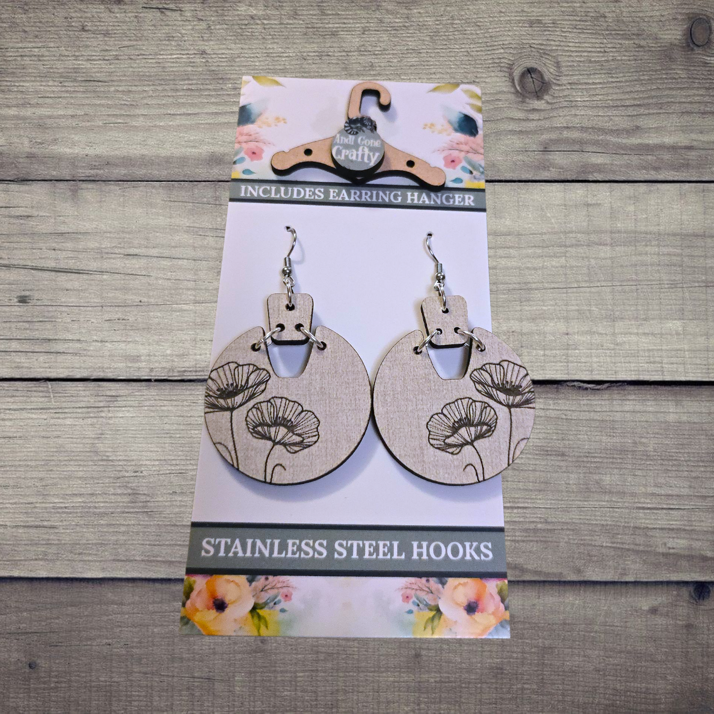 Flower - (Lightweight Wood and Stainless Steel Hooks) -  Earring Number 300181