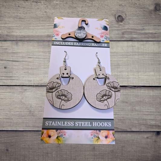Flower - (Lightweight Wood and Stainless Steel Hooks) -  Earring Number 300181