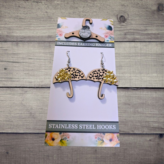 Umbrella - (Lightweight Wood and Stainless Steel Hooks) -  Earring Number 300183