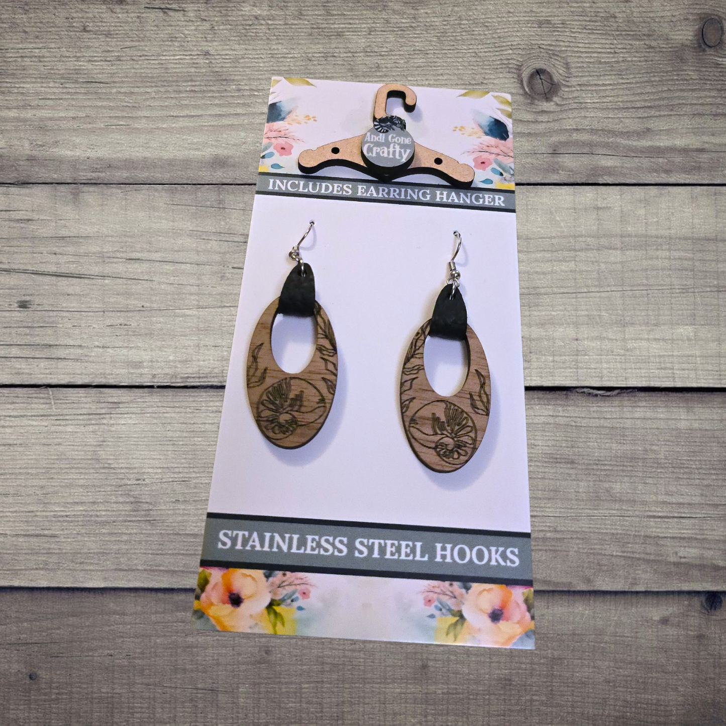 Shell - (Lightweight Wood and Stainless Steel Hooks) -  Earring Number 300185