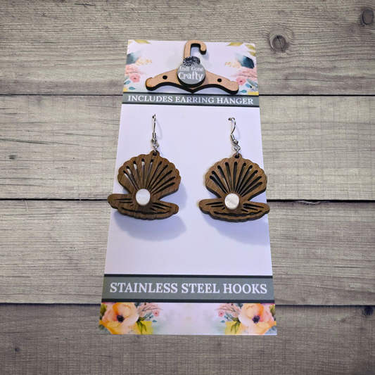 Shell - (Lightweight Wood and Stainless Steel Hooks) -  Earring Number 300191