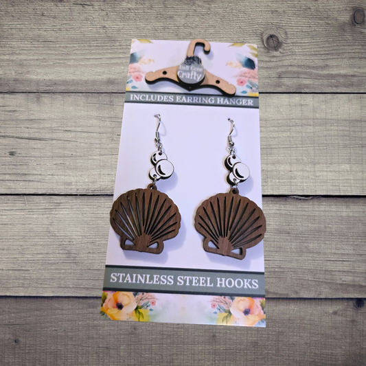Shell - (Lightweight Wood and Stainless Steel Hooks) -  Earring Number 300192