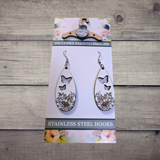 Flower - (Lightweight Wood and Stainless Steel Hooks) -  Earring Number 300193