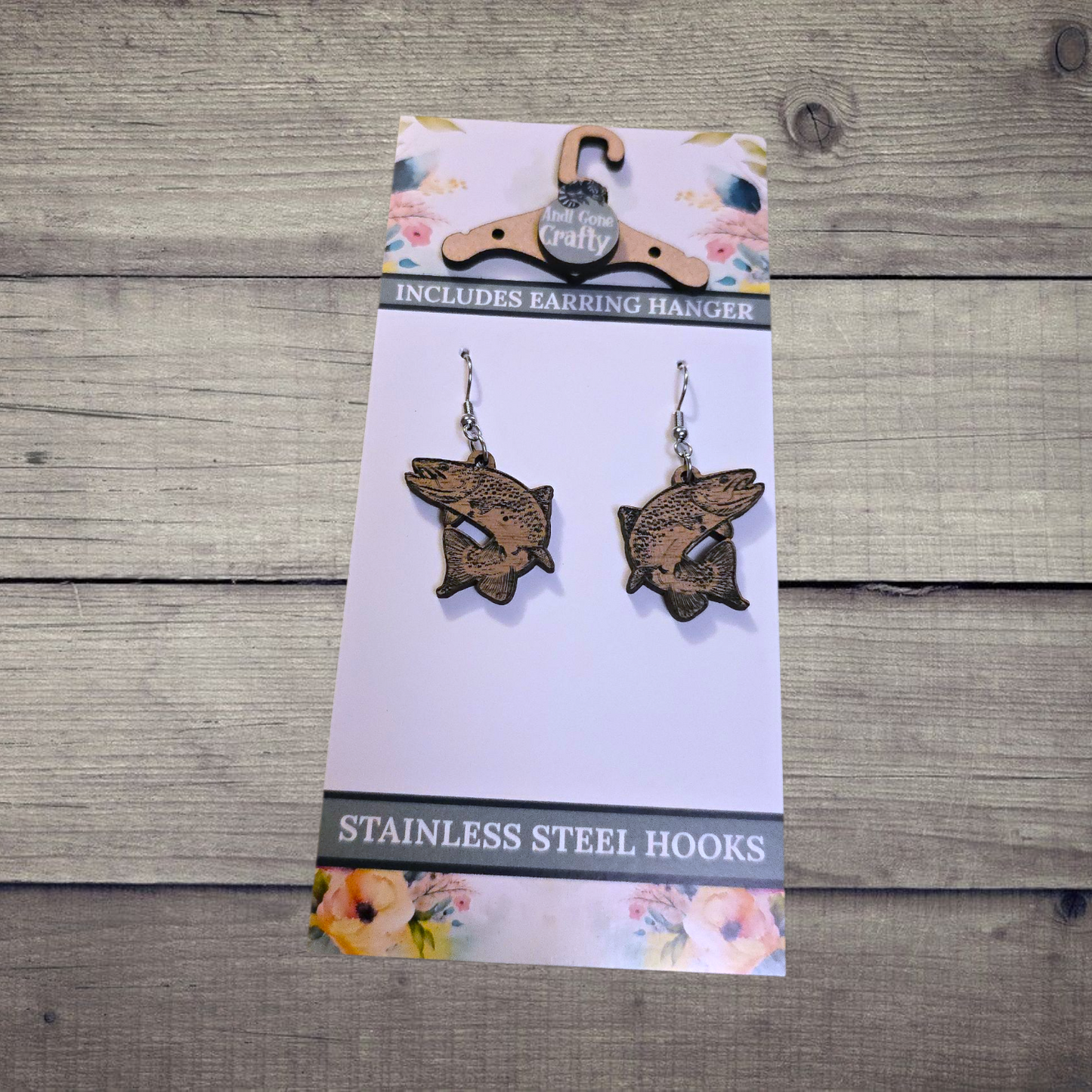 Fish - (Lightweight Wood and Stainless Steel Hooks) -  Earring Number 300197