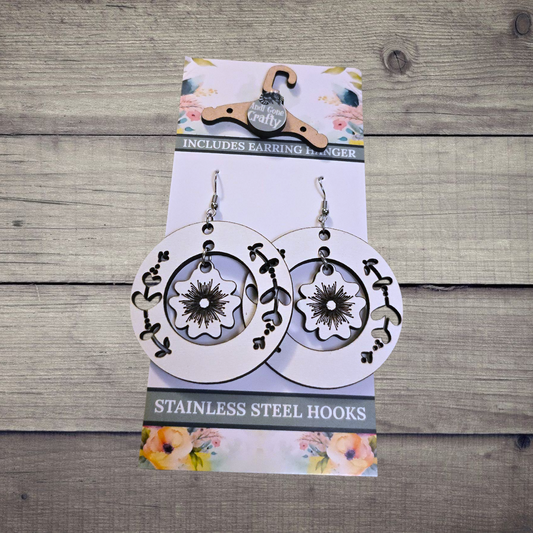 Flower Large - (Lightweight Wood and Stainless Steel Hooks) -  Earring Number 300203