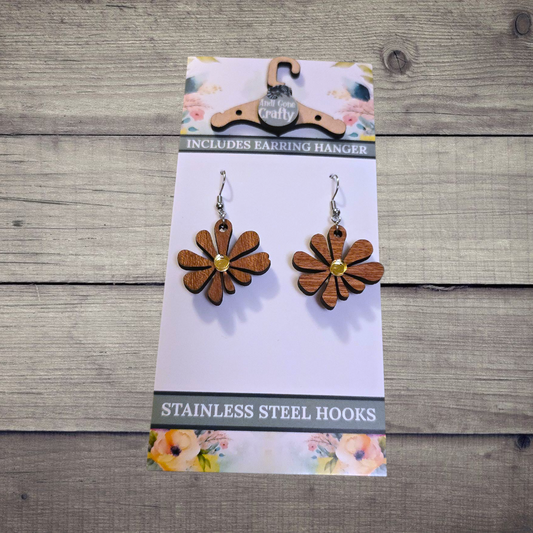 Flower - (Lightweight Wood and Stainless Steel Hooks) -  Earring Number 300206