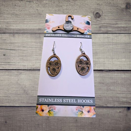 Flower - (Lightweight Wood and Stainless Steel Hooks) -  Earring Number 300205