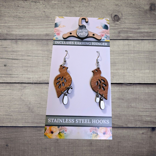 Bird - (Lightweight Wood and Stainless Steel Hooks) -  Earring Number 300145